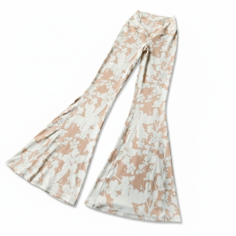 Aerie High Waist Flare Pants Bell Bottoms Size‎ M Neutral Print Stretchy